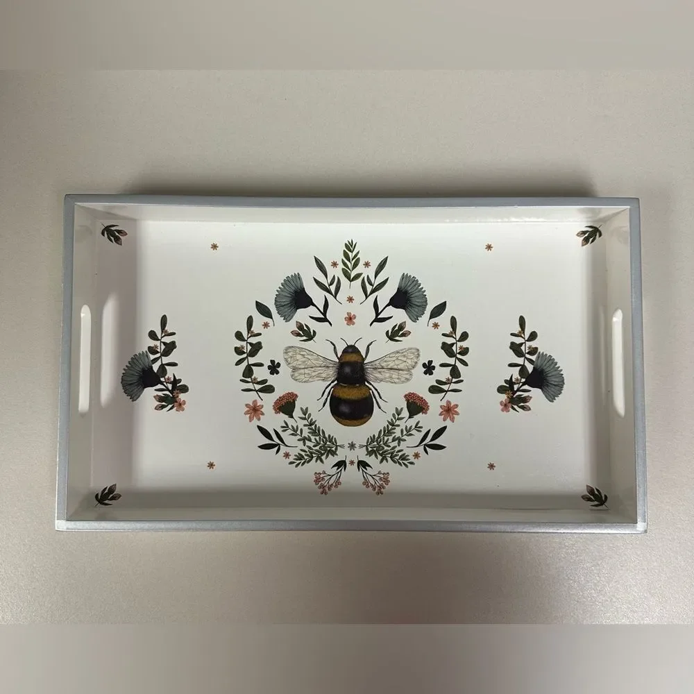 PPD White Blue Black Gold Secret Bee Lacquered Vanity Tray